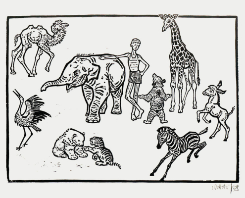 artwork Jürgen Wittdorf, Junge mit Zootieren