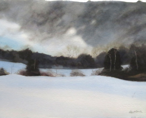 Aquarell einer Winterlandschaft mit Schnee