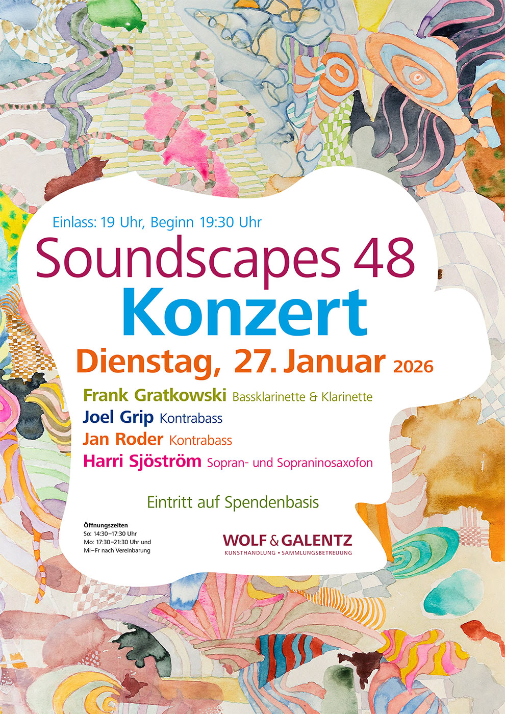 web_Plakat_Soundscapes-48 abstraktes farbiges Aquarell mit Info zu Konzert